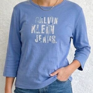 Calvin Klein Jeans Brand Vintage Periwinkle Blue 3/4 Sleeve Top - XL